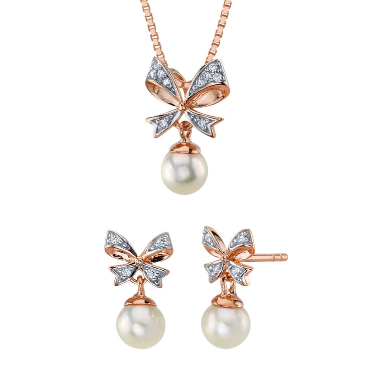 Perlenschmuck Set mit Schleife und Lab Grown Diamanten Cherlys 152356