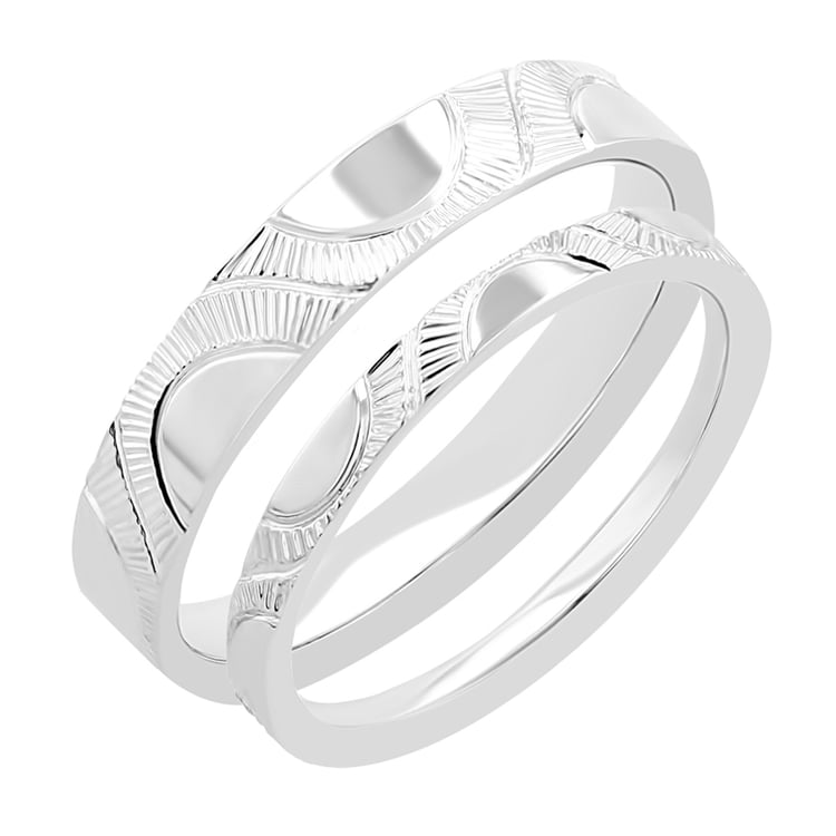 Eheringe aus Platin mit Sonne von Hand graviert Villa