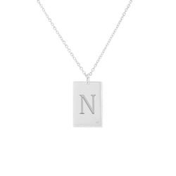 Rechteckiger Anhänger aus Platin mit einem Diamanten und Buchstabengravur Sharron