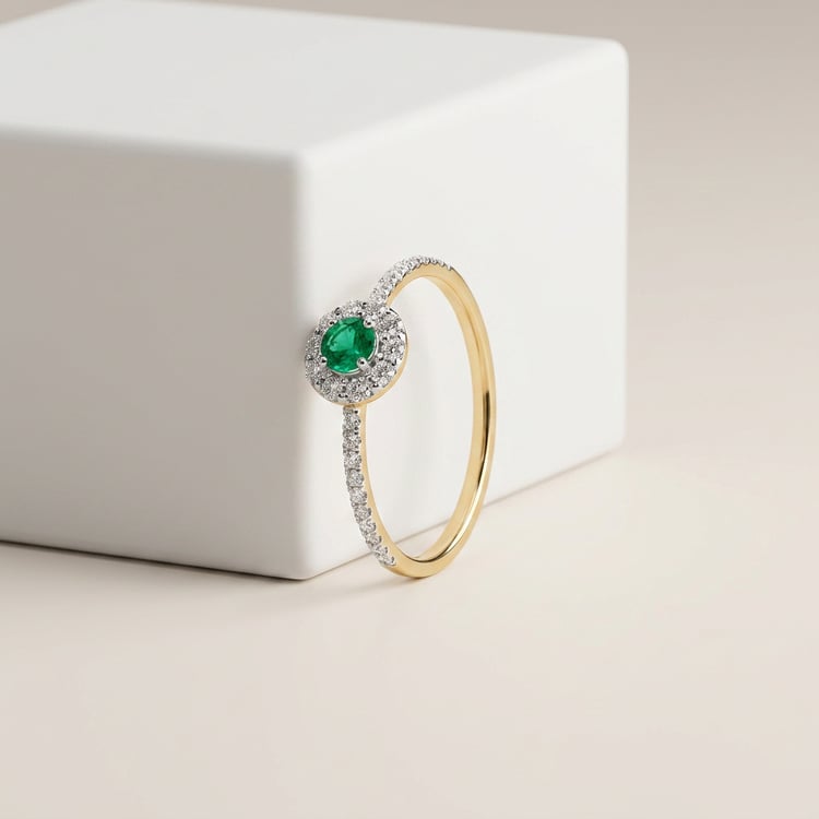 Silber Halo-Ring mit Smaragd und Lab Grown Diamanten Lys 169428