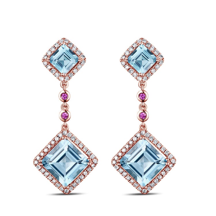 Goldene Ohrringe mit Topasen, Rubinen und Diamanten Samsina 84012