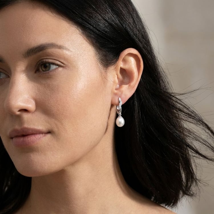 Silberne Hängeohrringe mit Perlen und Zirkonia Tahir 166307