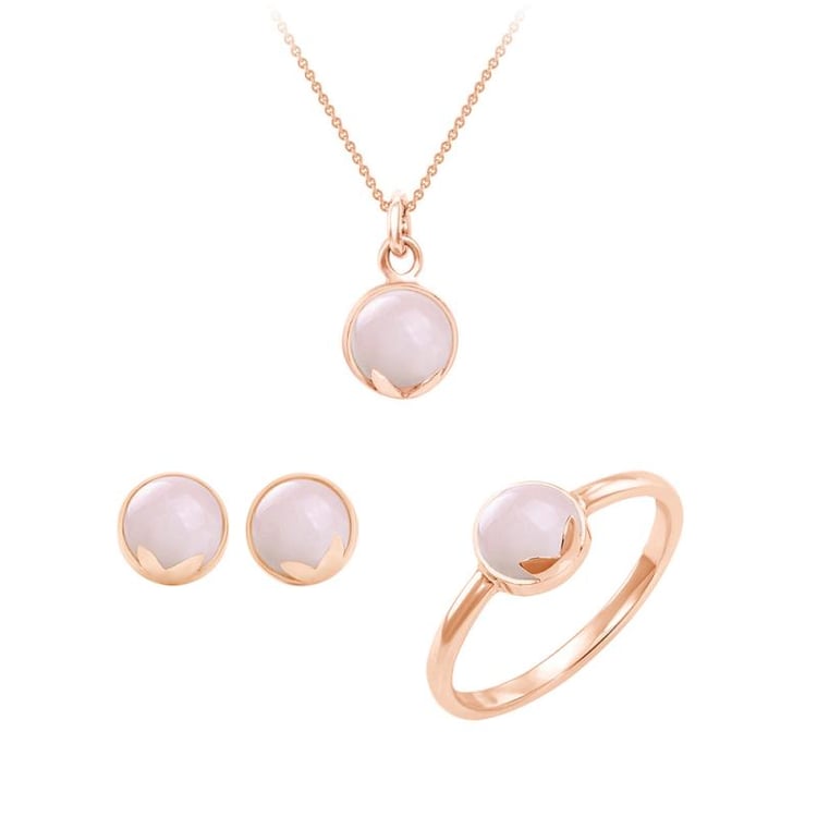 Schmuckset mit Cabochon Rosenquartz Charlize