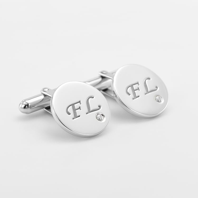 Silber Manschettenknöpfe mit Gravur und Diamanten Gaynor 69798