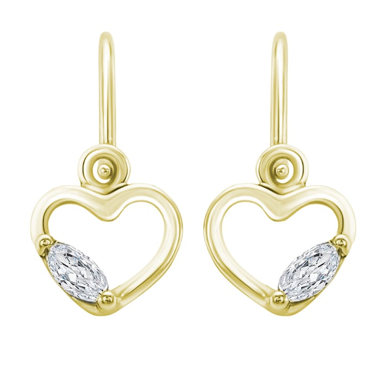 Goldene Kinderohrringe in Herzform mit weißen Saphiren Anastasia
