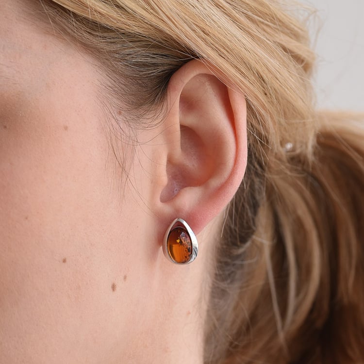 Ovale Silberohrringe mit Bernstein Helki 71259