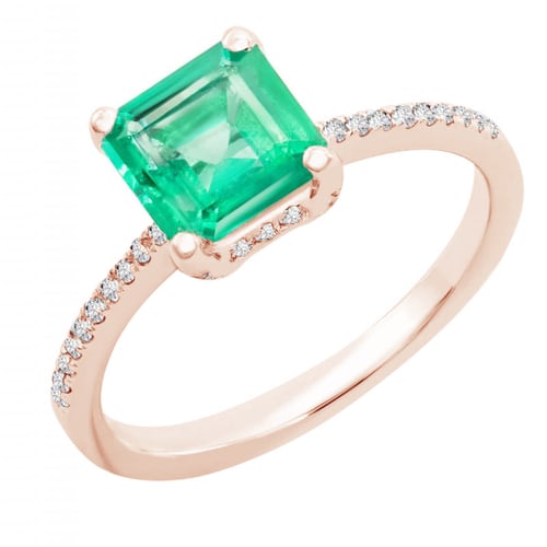 Ring mit einem Smaragd in Princess Form und Diamanten Kip