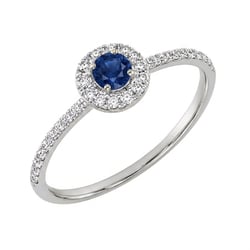 Silber Halo-Ring mit blauem Saphir und Lab Grown Diamanten Lys