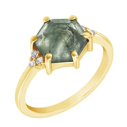 Goldener Verlobungsring mit Moosachat und Diamanten Yasmeen