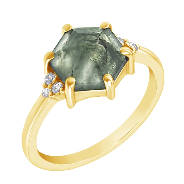 Goldener Verlobungsring mit Moosachat und Diamanten Yasmeen 71300