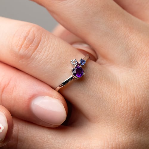 Silberner Cluster Ring mit Amethyst und Edelsteinen Roche