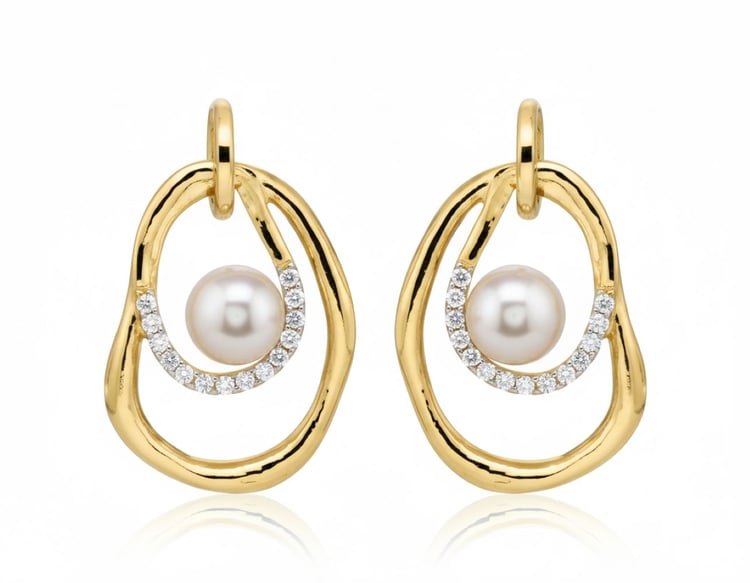 Silberne Perlenohrringe mit weißen Topasen