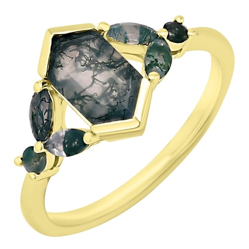 Eleganter Ring mit Moosachat und kleineren Achaten Juliana