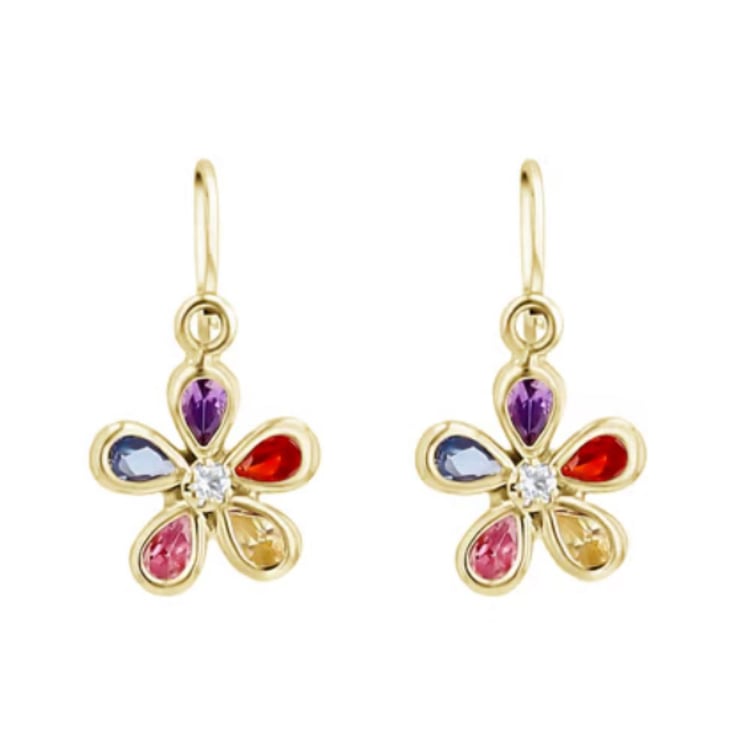 Goldene Kinder-Ohrringe mit farbigem Blümchen Poppy