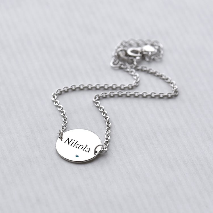 Silbernes Armband mit blauem Diamant und Gravur Ihrer Wahl Shalek 121374