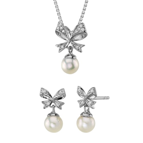 Perlenschmuck Set mit Schleife und Lab Grown Diamanten Cherlys