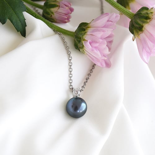 Anhänger mit schwarzer Perle und Zirkonia Avanti