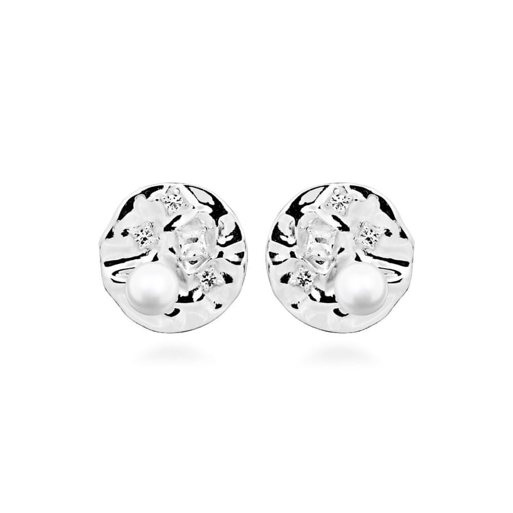 Silberne Perlenohrringe mit weißen Topasen 163849