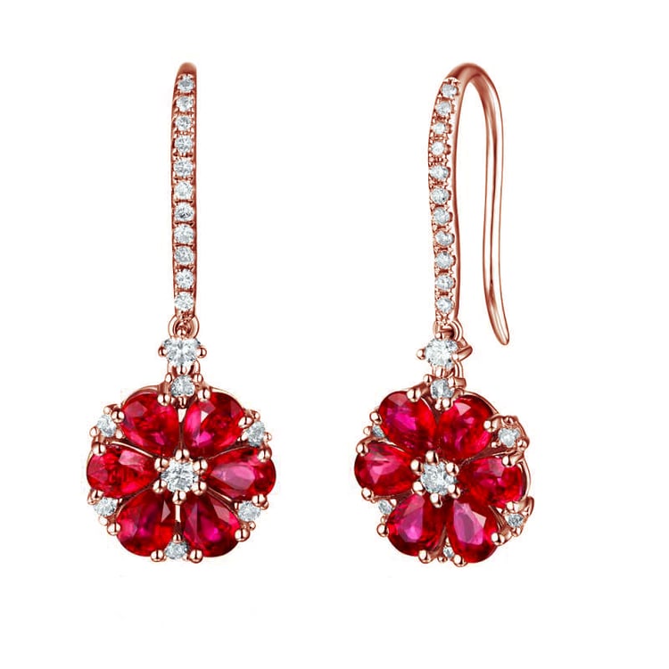 Rubinblüten mit Diamanten in Goldohrringen Theo 84007