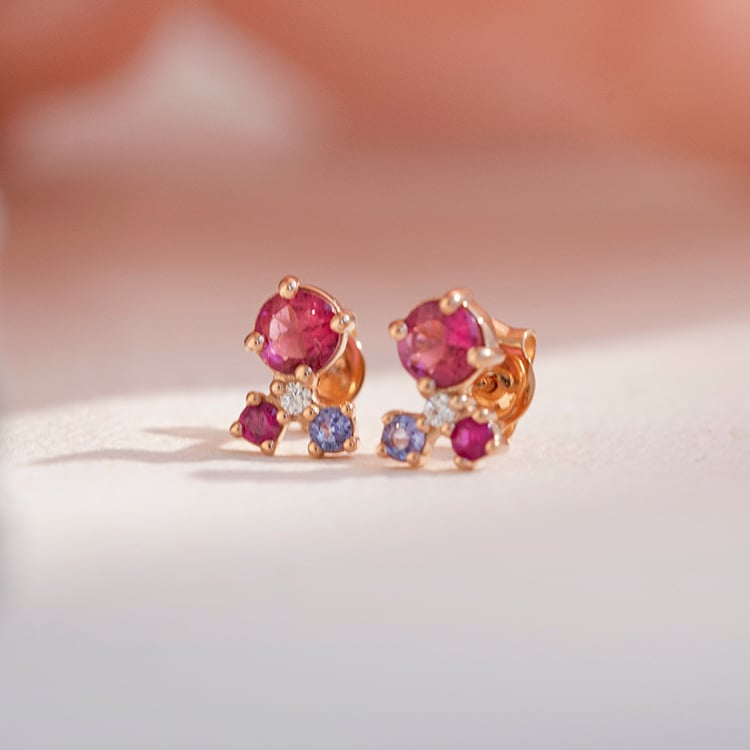 Ohrstecker mit Tansanit, Turmalin, Rubin und einem Diamanten Kerrie 110575