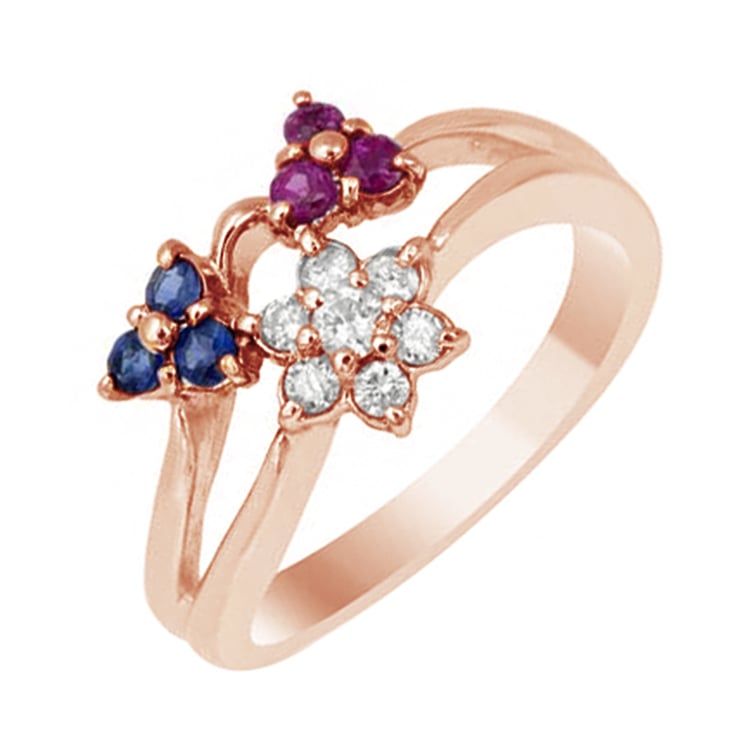 Rosegold Blumen-Ring mit Saphiren, Rubinen und Diamanten