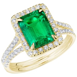 Goldener Ring mit Lab Grown Smaragd in Emerald Form und Diamanten Ralph