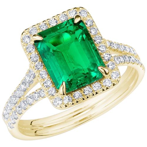 Goldener Ring mit Lab Grown Smaragd in Emerald Form und Diamanten Ralph