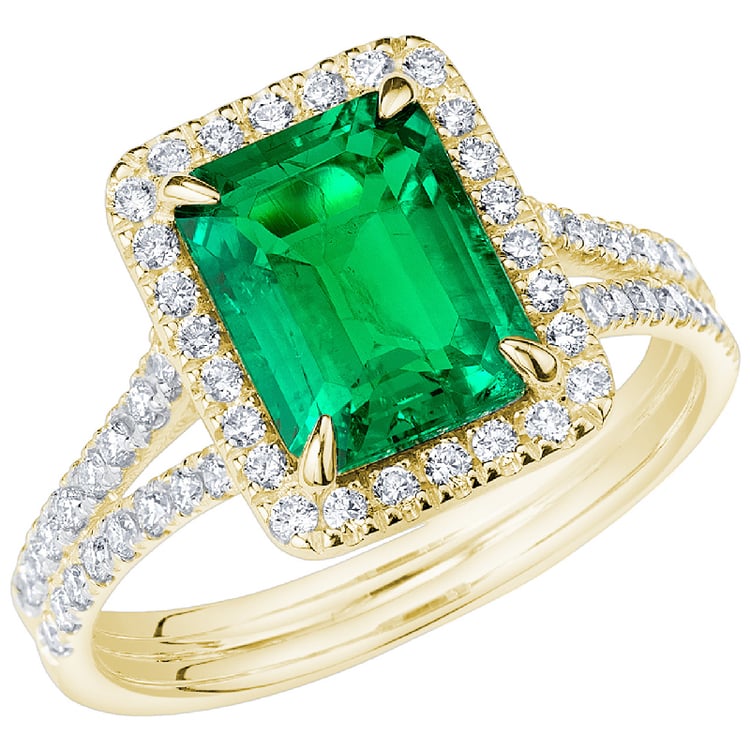Goldener Ring mit Lab Grown Smaragd in Emerald Form und Diamanten Ralph 138730