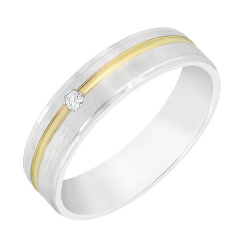 Matte zweifarbige Eheringe mit Rille und Diamanten Nicolass