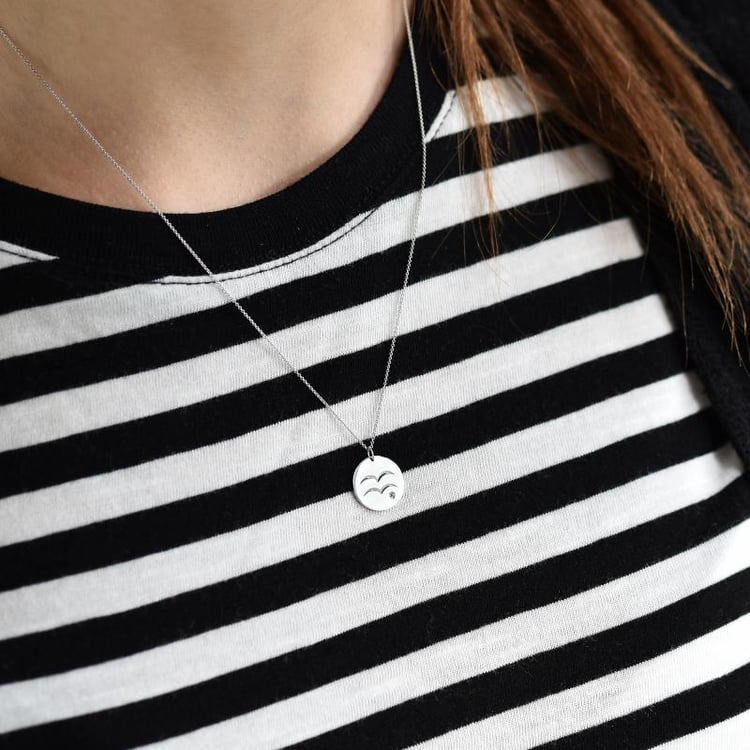 Silberner Anhänger mit Sternzeichen und Aquamarin Wassermann 103395