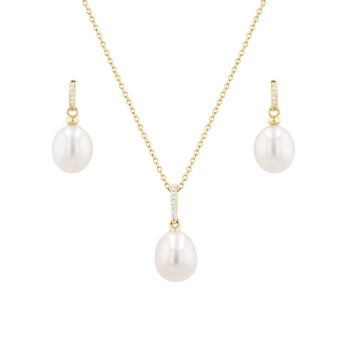 Goldenes Schmuckset mit Perlen und DIamanten Dudey