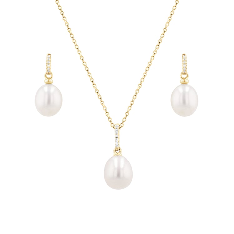 Goldenes Schmuckset mit Perlen und DIamanten Dudey 116026