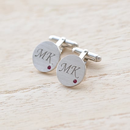 Rubin-Manschettenknöpfe aus Silber mit Gravur Fanny