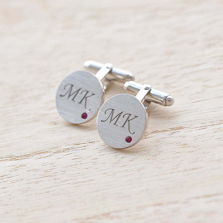 Rubin-Manschettenknöpfe aus Silber mit Gravur Fanny 68899