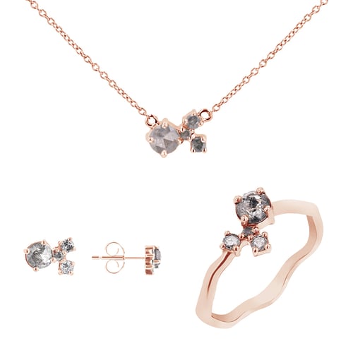 Schmuckset im Cluster-Stil mit Salt and Pepper Diamanten Halli