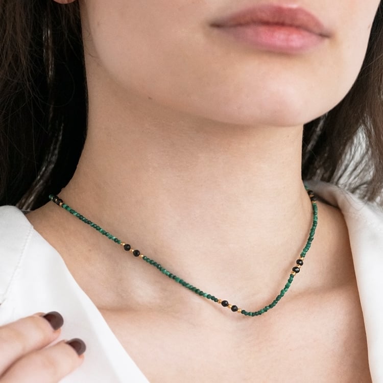 Vergoldete Kette aus Silber mit Malachit-Perlen Leonica 115664