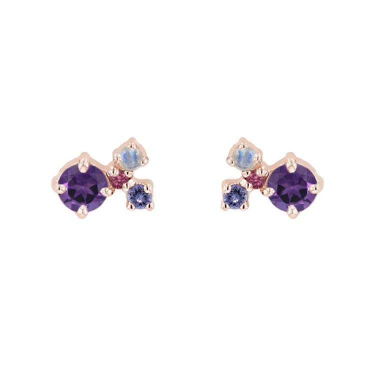 Silberne Cluster Ohrringe mit Amethysten und Edelsteinen Kerrie 124683