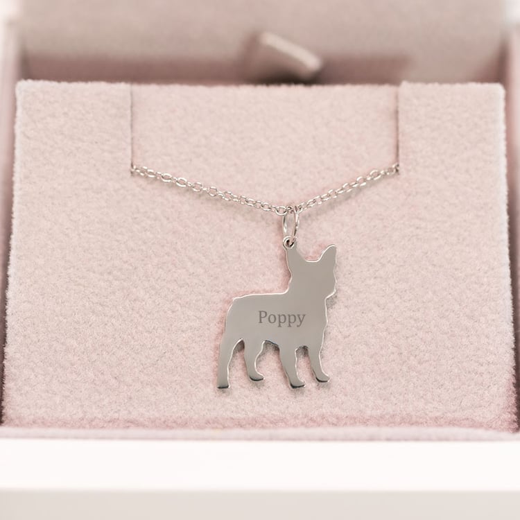 Silberner Anhänger in Form eines Hundes mit Gravur French Bulldog 98934