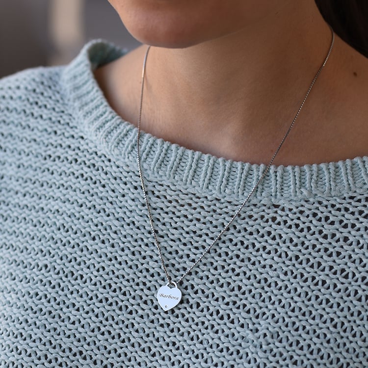 Silbernes Herz mit Diamant und Gravur Ihrer Wahl Albi 61243