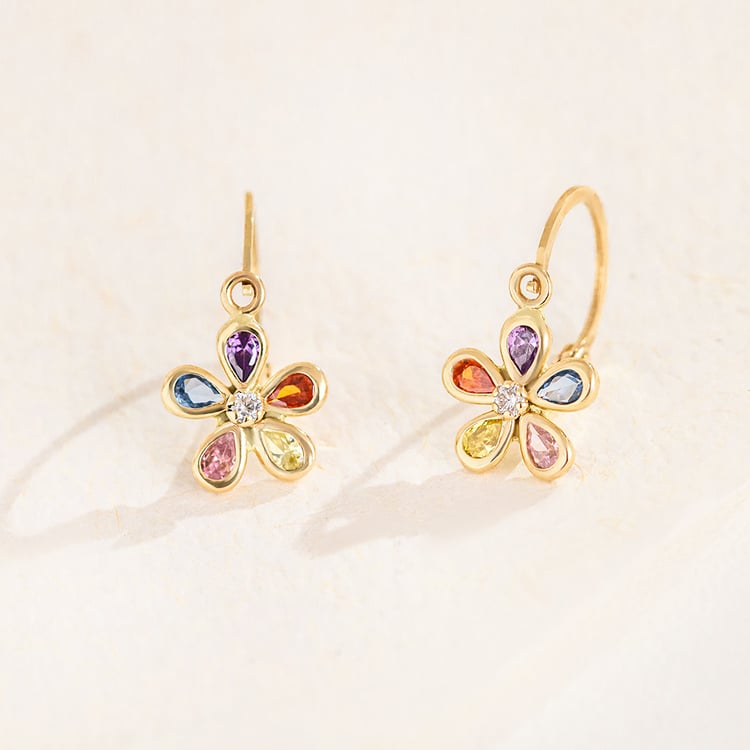 Goldene Kinder-Ohrringe mit farbigem Blümchen Poppy 164348