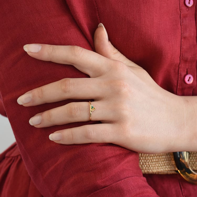 Cluster-Ring aus Gold mit Citrin, Smaragd und einem Diamanten Dalit 82020