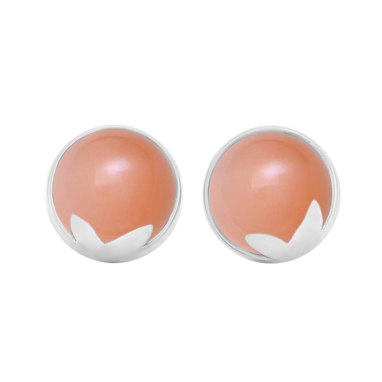 Goldene Ohrringe mit Cabochon-Mondsteinen in Pfirsich Erica 44792