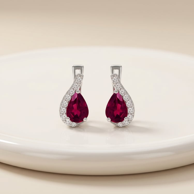 Silberne Ohrringe mit Rhodoliten und Zirkonia Rina 170383
