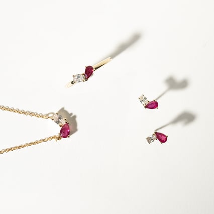 Schmuckset Toi et Moi mit Rubin und Lab Grown Diamant Ethelmary