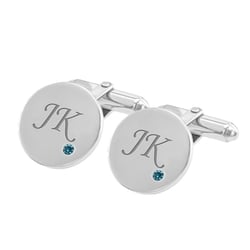 Silberne Manschettenknöpfe mit Gravur und blauen Diamanten Izaro