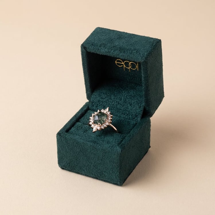 Scheidungsring mit Moosachat und Moissaniten Truman 166089