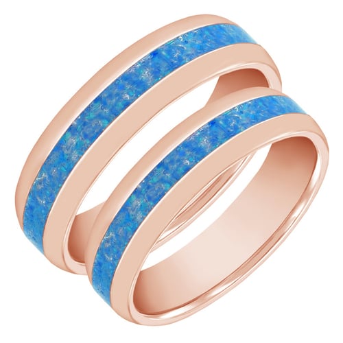 Goldene Eheringe mit blauer Opalfüllung Sariah