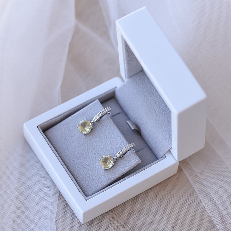 Dezente Silber-Ohrhänger mit Zitronentopas und Zirkonia Claret 60169