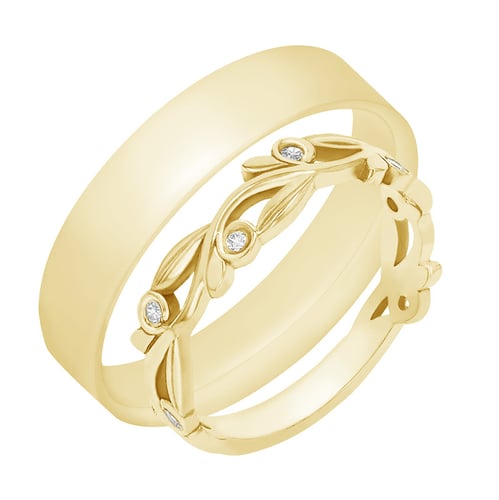 Floraler Damenring mit Diamanten und dezenter Herrenring Emery