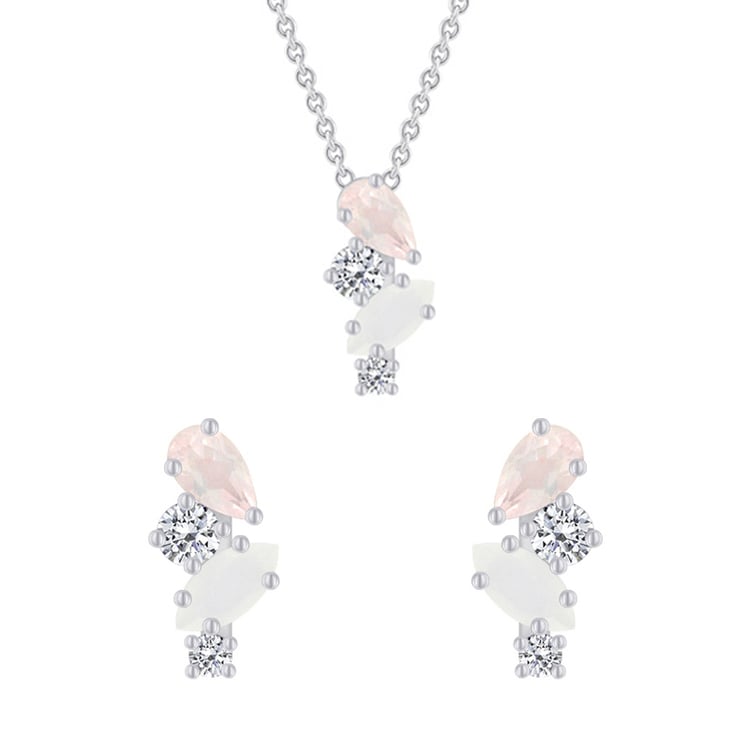 Schmuckset in Silber mit Topas, Rosenquarz und Mondstein Moby